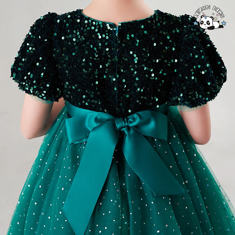 LEZONKIDS - Vestido de Manga Curta para Meninas, Vestido de Gala com Lantejoulas, Poncho de Gaze, Saia Curta e Doce Saia de Princesa